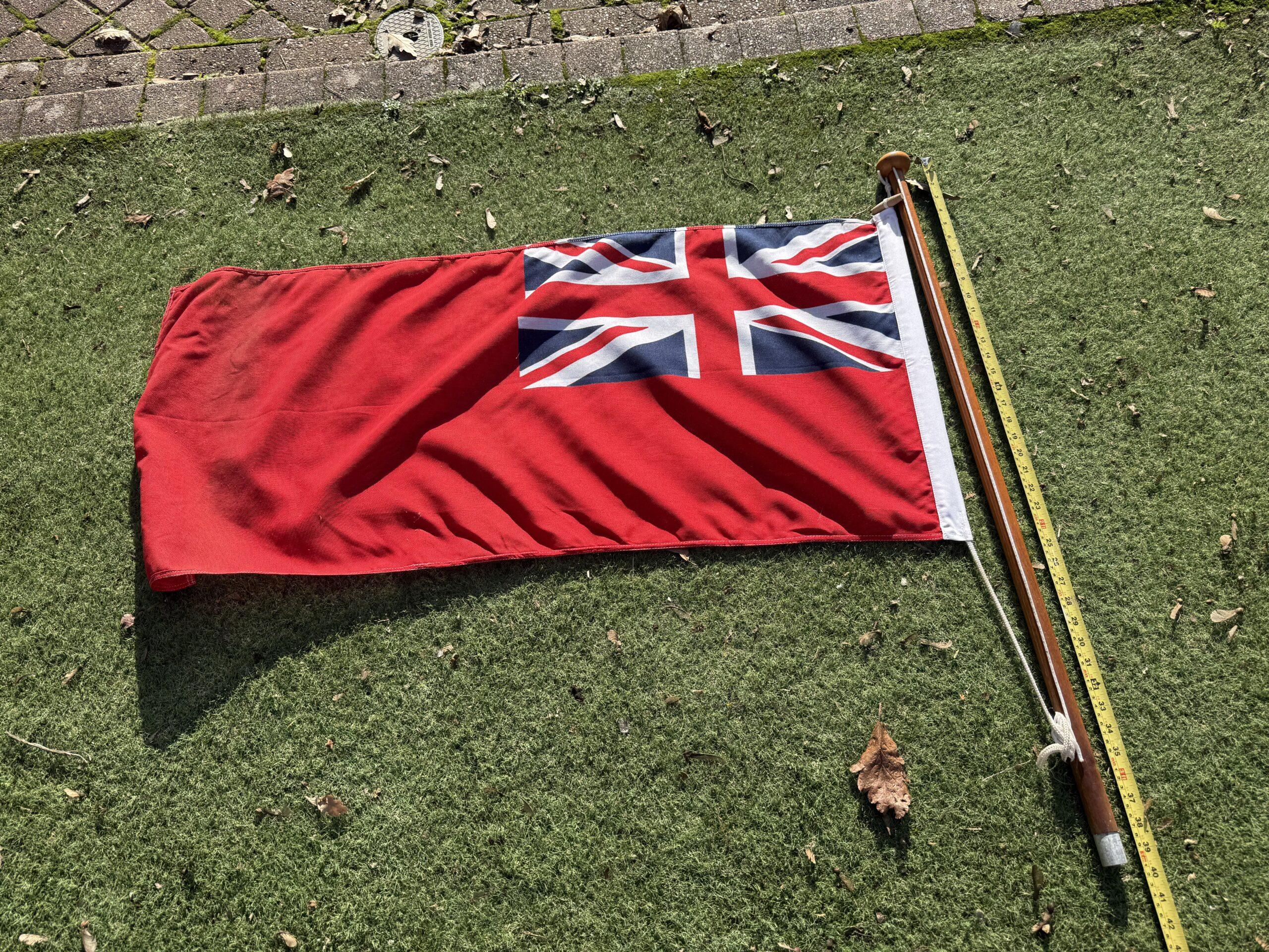 Wooden Flagpole with Metal Base and Red Ensign - 100cm - Image 2