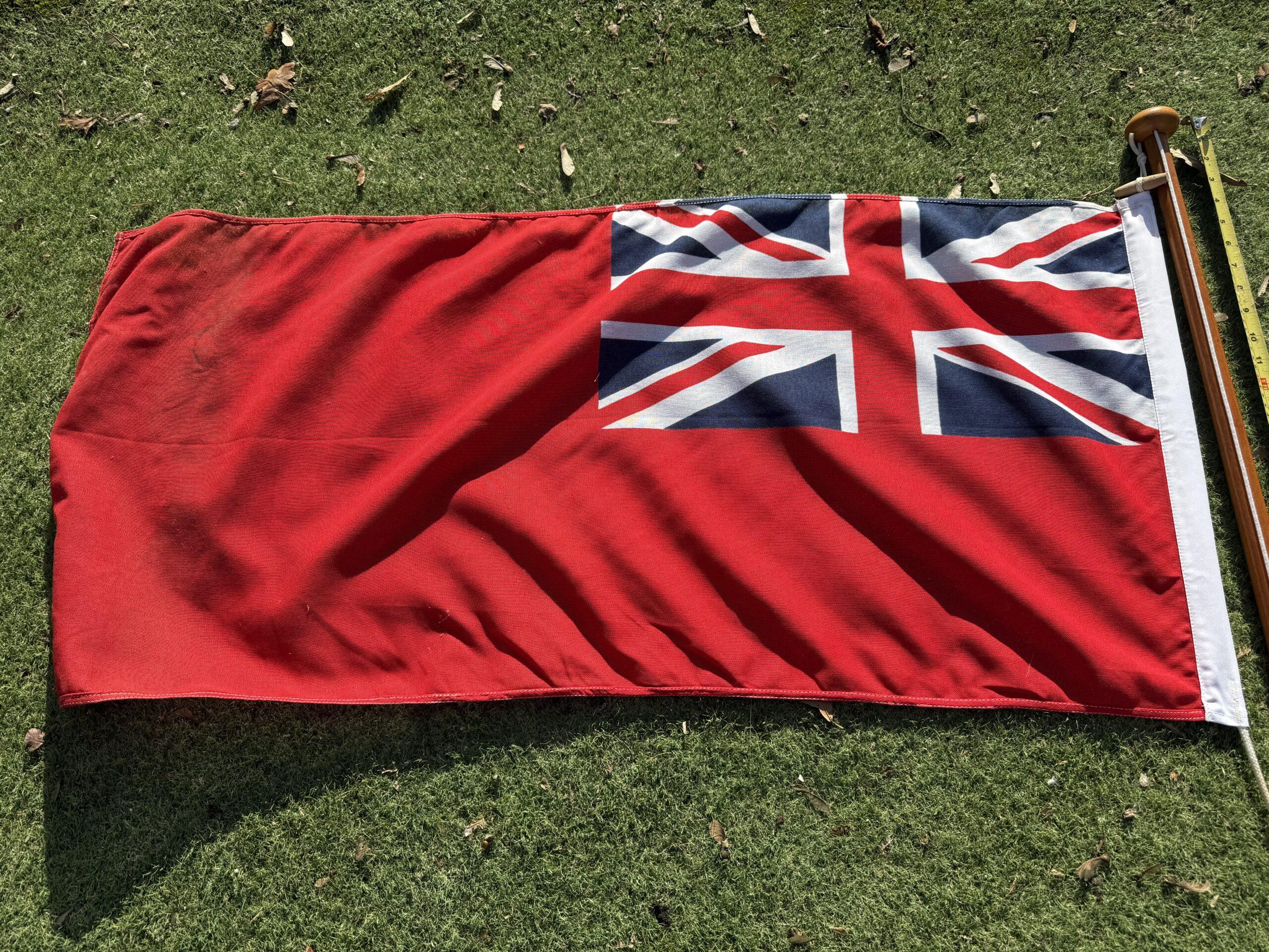 Wooden Flagpole with Metal Base and Red Ensign - 100cm - Image 3